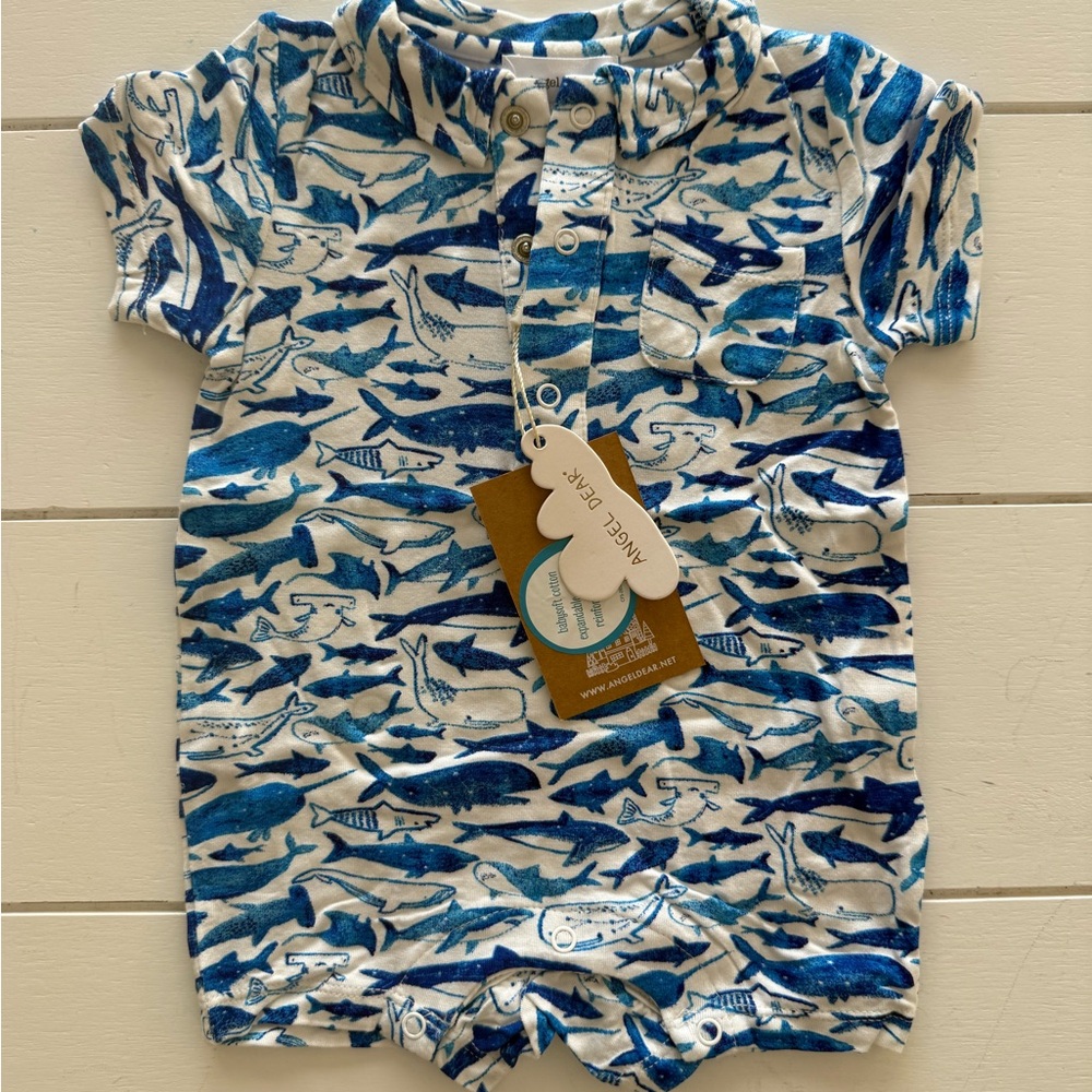Angel Dear Blue Shark Print Bodysuit